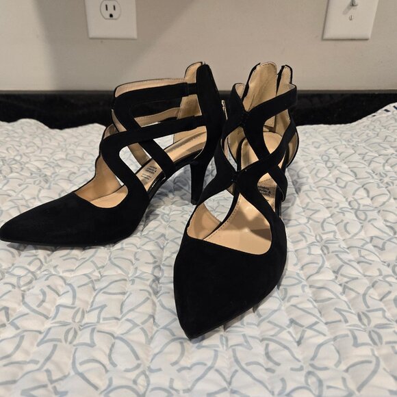 Liz Claiborne Helen Black Suede Strappy Heels - Picture 2 of 13